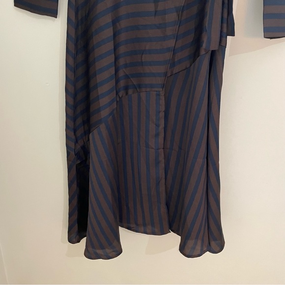 Soaked In Luxury Gina Striped Brown/Navy Blue Striped Wrap Dress, Size S, NWT - Picture 6 of 11